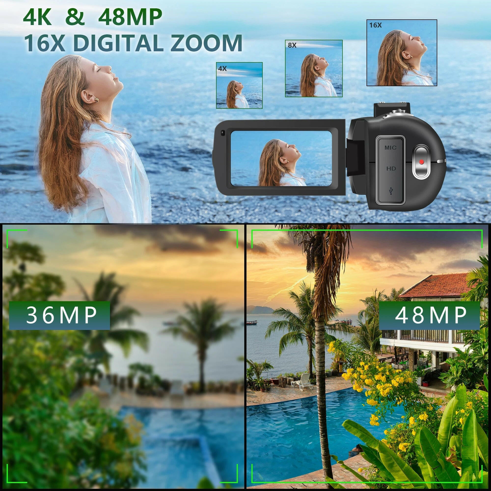 4K Video Camera 60Fps/48Mp UHD Video Recording Digital Camera Autofocus, 18X Digital Zoom Camera, 3 Inch Screen.