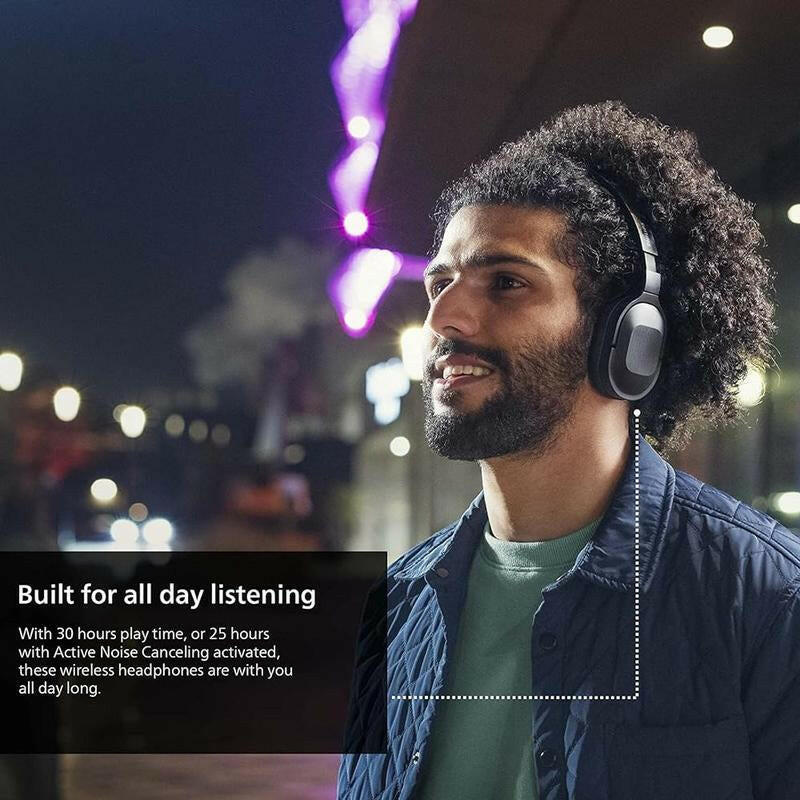 Philips H6506 Wireless Bluetooth Active Noise Cancelling Headphones - Lightweight Over-Ear Design with Multipoint Connectivity and 30 Hours Playtime, Enhanced Deep Bass for Home and Office Use.