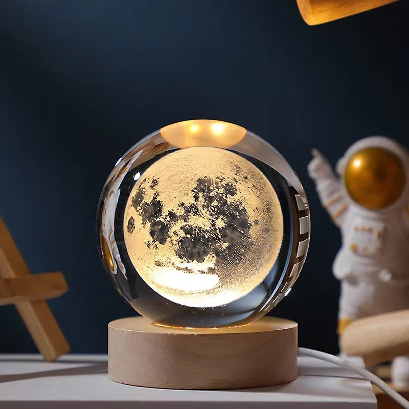 Illuminate Your Space with the 6/8Cm 3D Crystal Ball Planet Night Light – A Stunning Laser Engraved Solar System Globe Perfect for Home Decor and Gifts.
