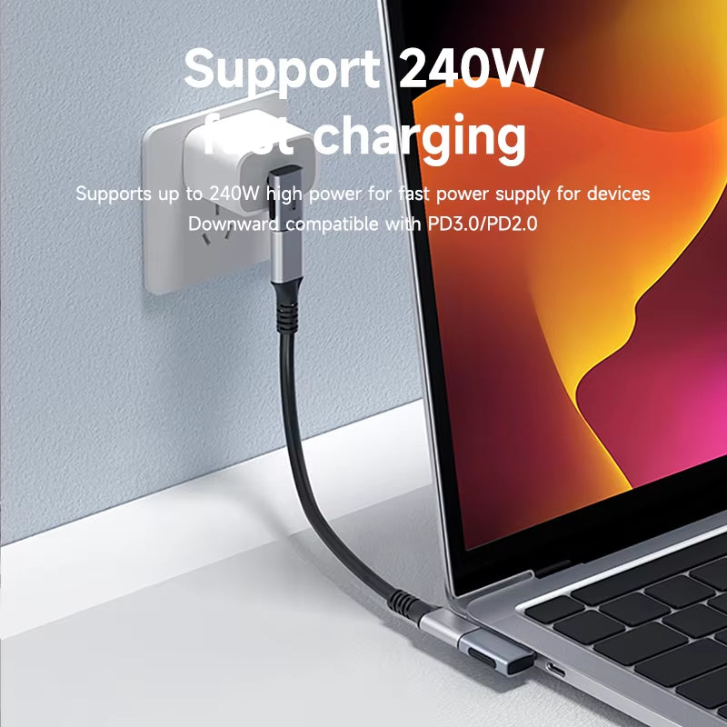 Hagibis 240W USB-C to USB-C Adapter, 40Gbps 8K 60Hz 90-Degree Converter, USB4 Compatible with Thunderbolt 4/3, MacBook, iPhone 16 Pro, and Tablets.