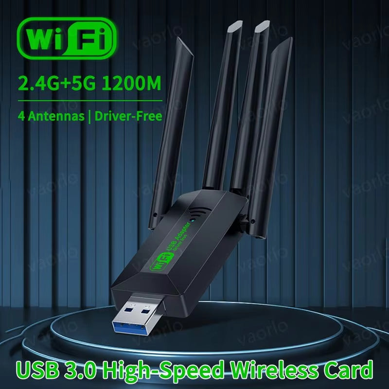 1200Mbps Dual Band Wi-Fi USB Adapter with 4 Antennas, 802.11AC, USB 3.0 High-Speed Wireless Receiver for PC and Laptop