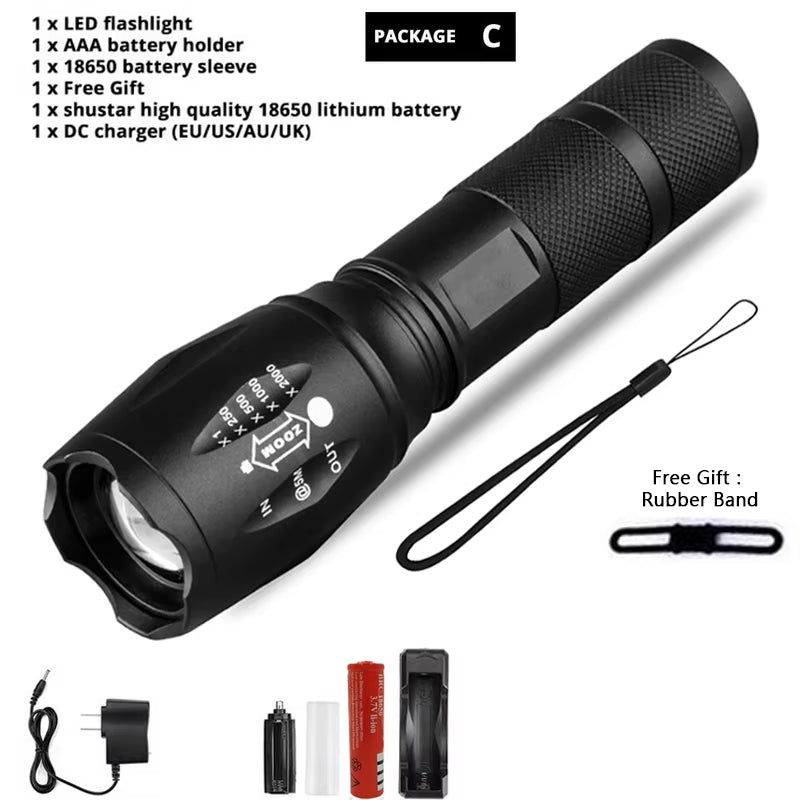 Litwod XML T6 LED Rechargeable Flashlight - 5000 LM, 5 Modes, Zoom Function, 18650 Battery, Ideal for Outdoor Camping and Emergency Use