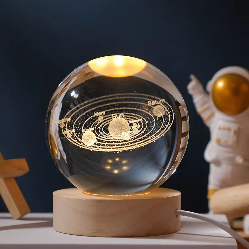 Illuminate Your Space with the 6/8Cm 3D Crystal Ball Planet Night Light – A Stunning Laser Engraved Solar System Globe Perfect for Home Decor and Gifts.