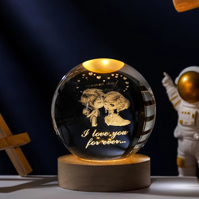 Illuminate Your Space with the 6/8Cm 3D Crystal Ball Planet Night Light – A Stunning Laser Engraved Solar System Globe Perfect for Home Decor and Gifts.