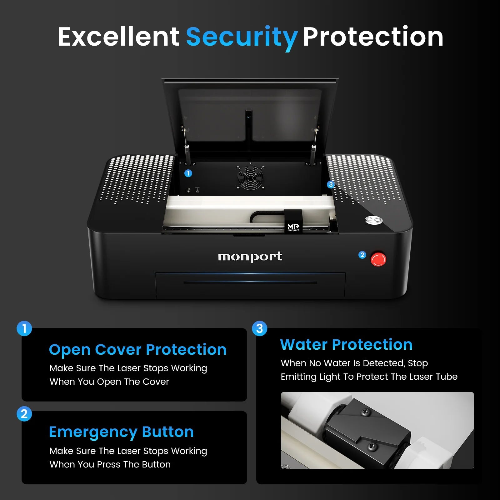 MONPORT ONYX 55W Desktop CO2 Laser Engraving Machine with Autofocus Feature