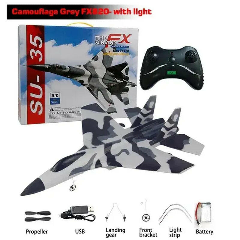 SU35 Remote Control Glider Aircraft FX620 FX820 2.4G with LED Lights - Foam Model Plane for Children Gifts.