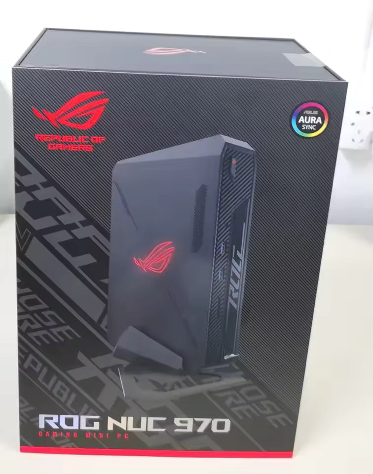 ASUS ROG NUC Ultra Gaming Mini PC with Intel Core i7/i9, RTX 4060/4070, Wi-Fi 6E, and Bluetooth 5.3.