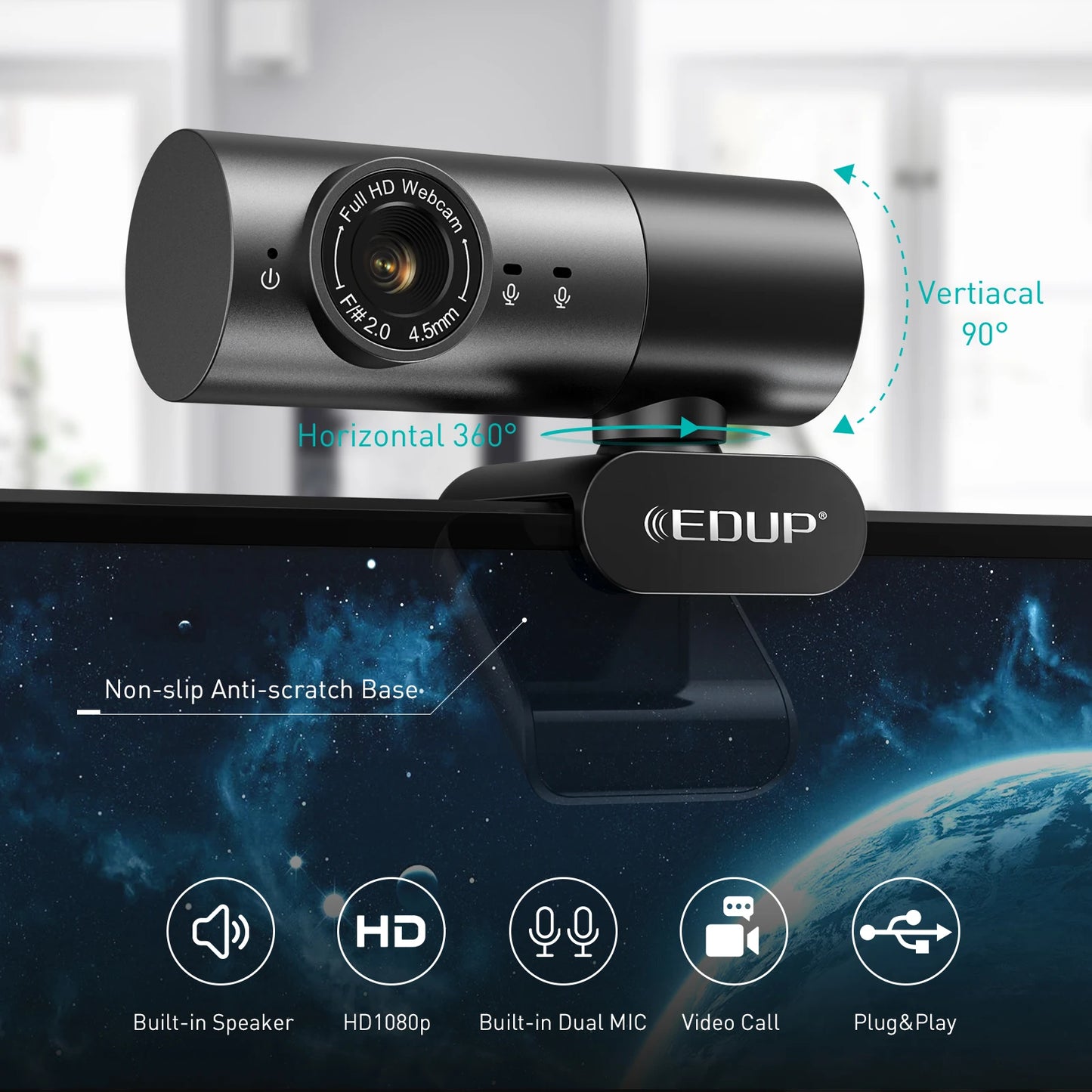 EDUP 1080P Full HD Humanoid Auto Tracking Webcam for PC