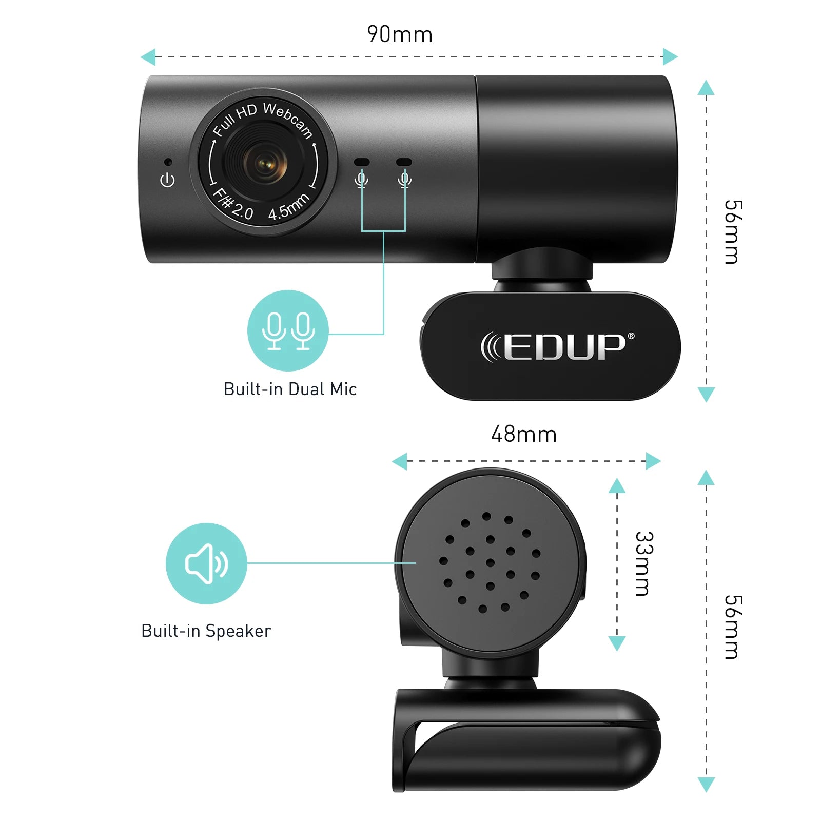 EDUP 1080P Full HD Humanoid Auto Tracking Webcam for PC