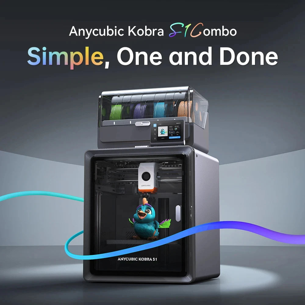 Anycubic Kobra S1 Combo Multi-Color 3D Printer - Unleash Your Creativity with High Precision Core XY Technology, Exceptional Speed up to 600 mm/s, and Generous Build Volume of 250 x 250 x 250 mm.