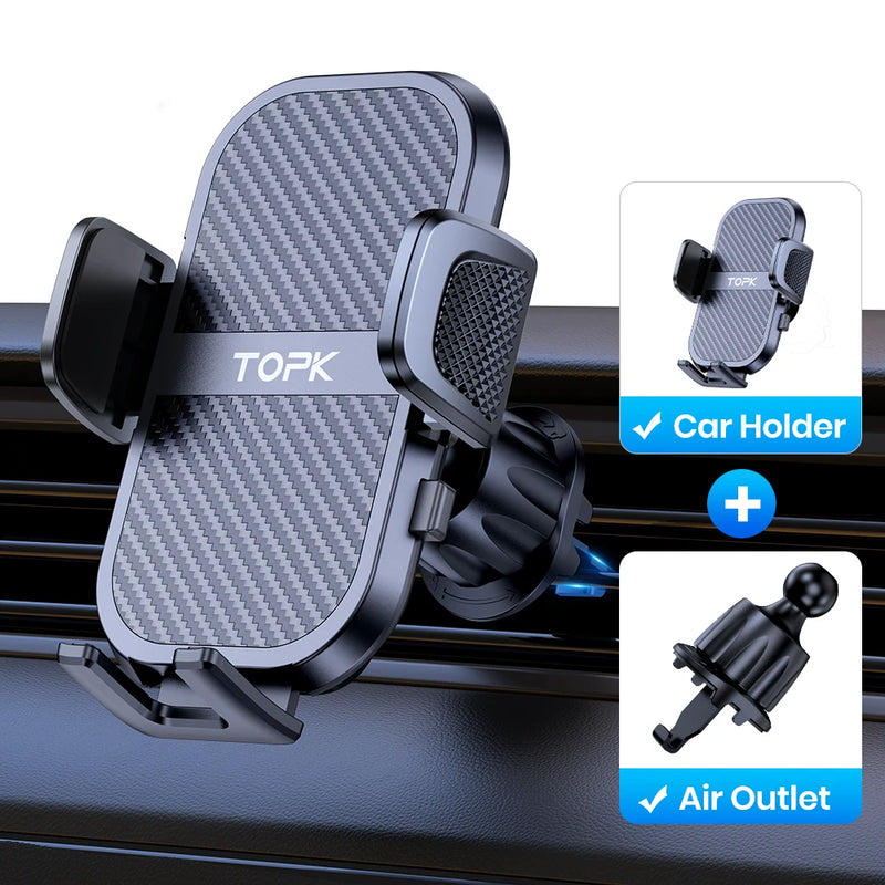 TOPK Premium Automotive Smartphone Mount - Ultra-Stable Holder for Dashboard, Windscreen, and Air Vent Compatibility with All Smartphones.