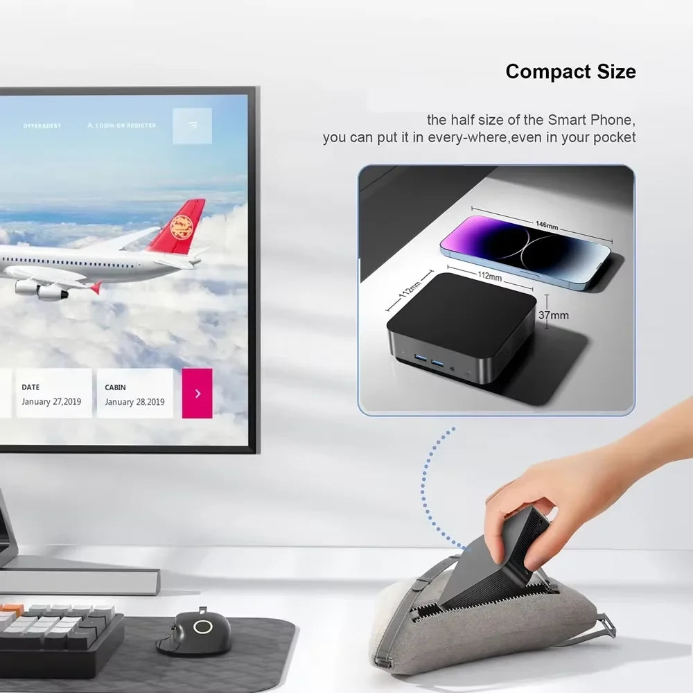 Windows 11 Mini PC with Intel Core i9-8950HK, 16GB RAM, 1/2TB SSD, Bluetooth 5.2, Wi-Fi 6, and 1000M Ethernet.
