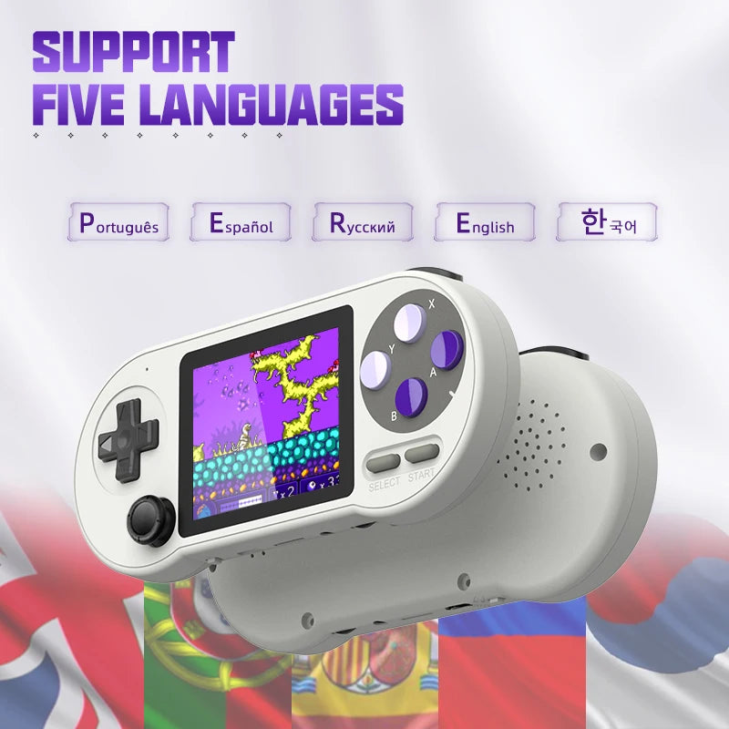 SF2000 Portable Handheld Game Console with 3-Inch IPS Display, Featuring 6000 Built-In Retro Games for SFC, FC, and GBA - Ideal Gift for Kids with AV Output.