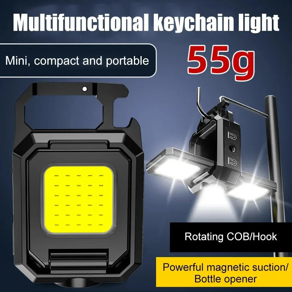 LED Mini Keychain Flashlight - XPE Pocket Work Light with COB Technology, USB Rechargeable Emergency Light for Outdoor Activities, Camping, and Fishing