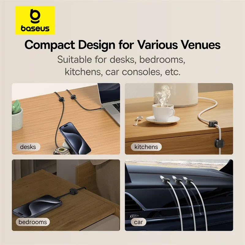 Magnetic Cable Organizer with Adjustable Cord Management for Under Desk Use.