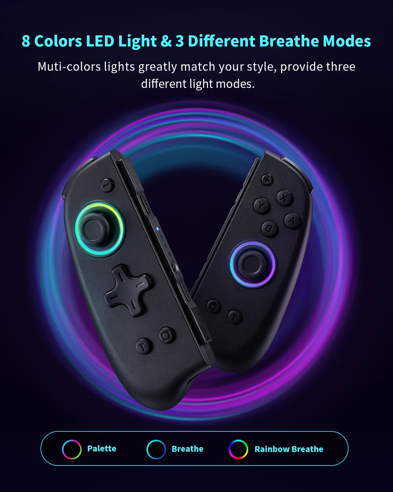 RGB Slim Edition Gamepad Controller for Nintendo Switch/OLED with Ergonomic Non-Slip Design and TURBO Dual Vibration Features