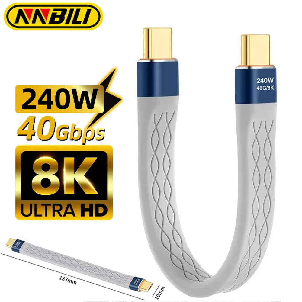 240W 40GB Short USB-C to USB-C Fast Charging Cable with 40Gbps Data Transfer and 8K Video Support