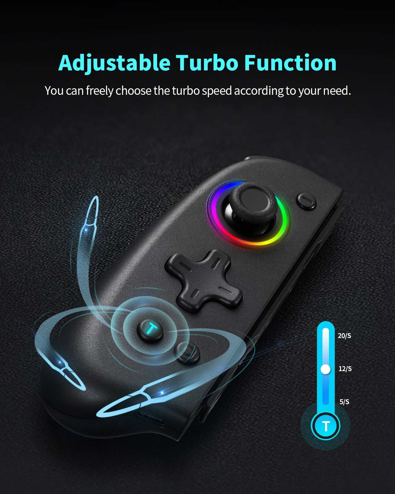 RGB Slim Edition Gamepad Controller for Nintendo Switch/OLED with Ergonomic Non-Slip Design and TURBO Dual Vibration Features.