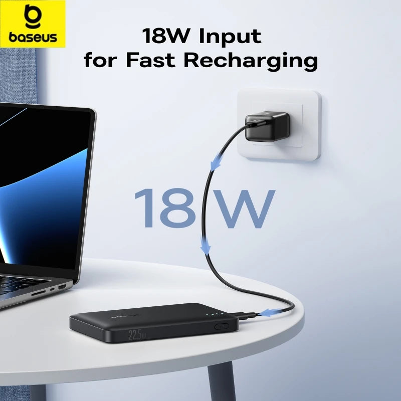 Baseus 22.5W 10000mAh Portable Power Bank with Quick Charge and Power Delivery Fast Charging for iPhone 16, 15, Samsung, and Xiaomi Devices.