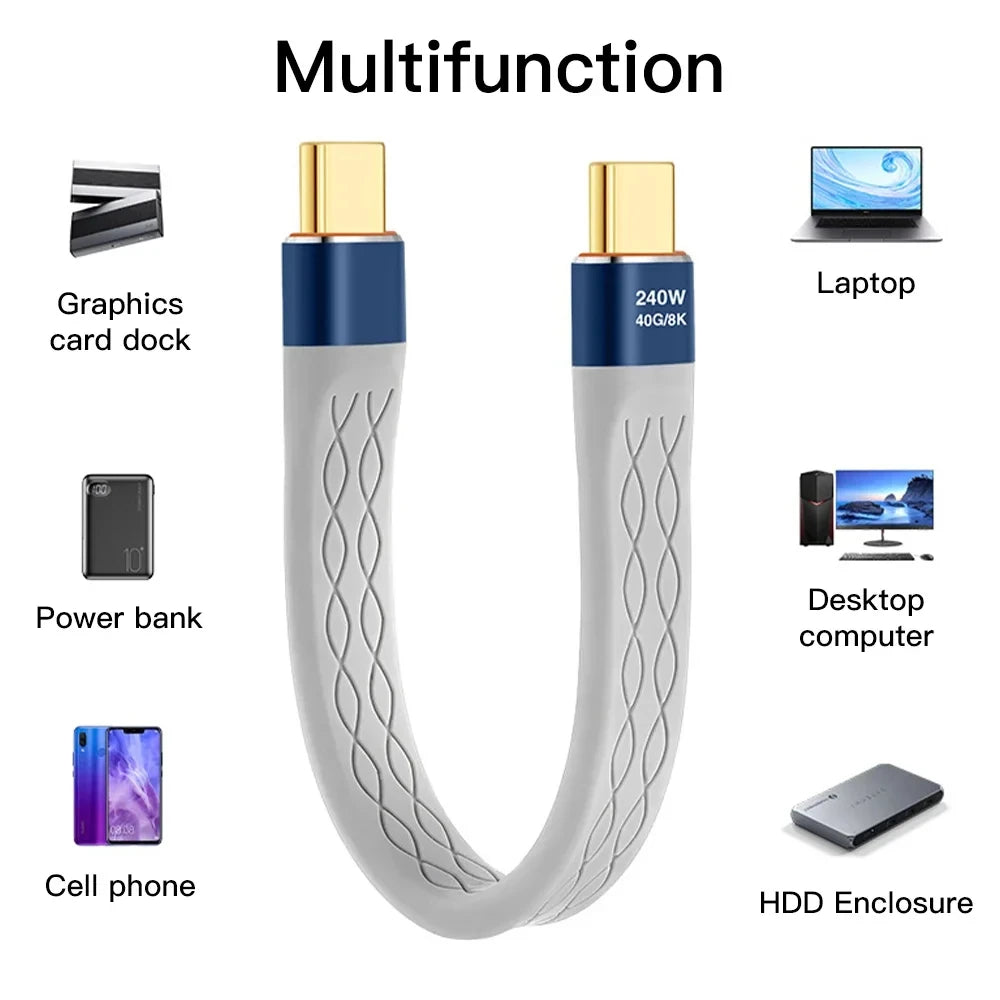 240W 40GB Short USB-C to USB-C Fast Charging Cable with 40Gbps Data Transfer and 8K Video Support