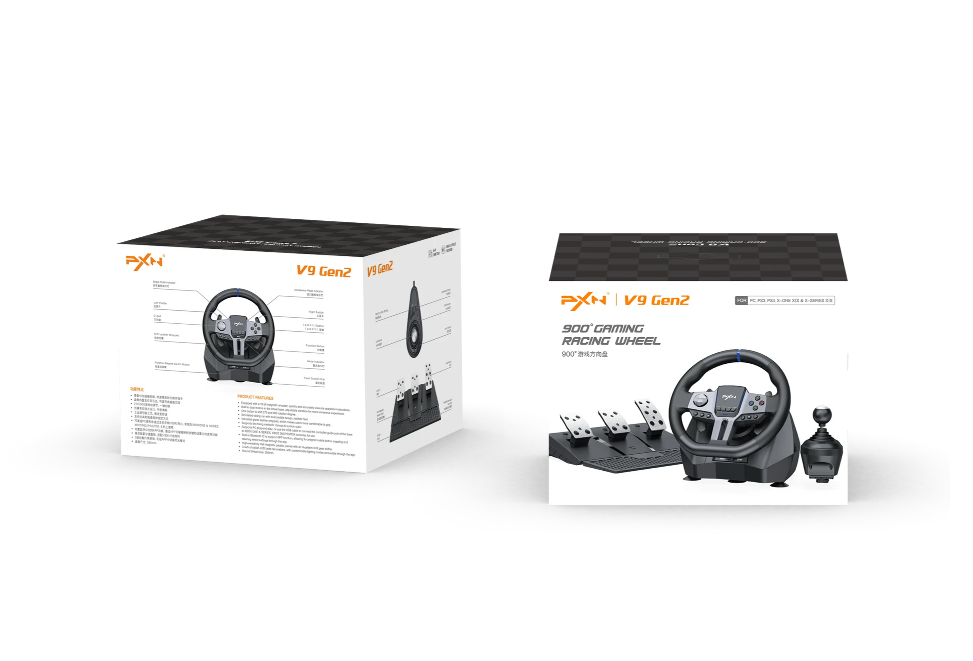 V9 Gen2 Professional Gaming Steering Wheel with 270°/900° Rotation for PS4, PS3, PC (Windows 8, 10, 11), Switch, Xbox One, and Xbox Series X/S