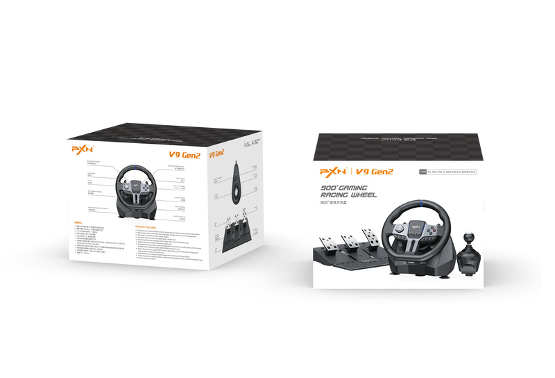 V9 Gen2 Professional Gaming Steering Wheel with 270°/900° Rotation for PS4, PS3, PC (Windows 8, 10, 11), Switch, Xbox One, and Xbox Series X/S