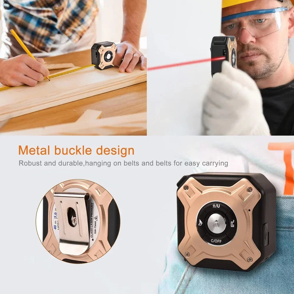 3-in-1 Laser Measuring Tool - 40/60M Distance Meter with Stainless Steel Digital Tape Measure and 5M Retractable Rangefinder