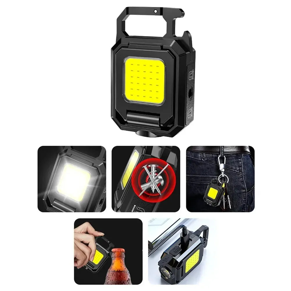 LED Mini Keychain Flashlight - XPE Pocket Work Light with COB Technology, USB Rechargeable Emergency Light for Outdoor Activities, Camping, and Fishing