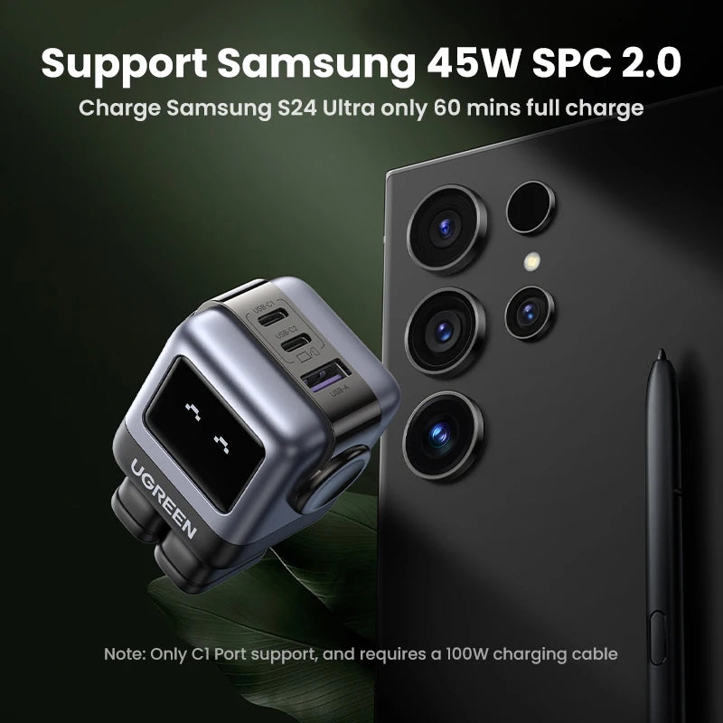 Ugreen 65W GaN Charger - Sleek Robot Design with Dual USB-C Ports for PD 3.0 Fast Charging, Compatible with iPhone 16/15/14 Pro, MacBooks, Laptops, and Tablets - Perfect for Travel and Everyday Use.