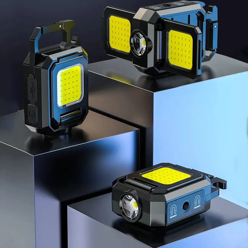 LED Mini Keychain Flashlight - XPE Pocket Work Light with COB Technology, USB Rechargeable Emergency Light for Outdoor Activities, Camping, and Fishing.