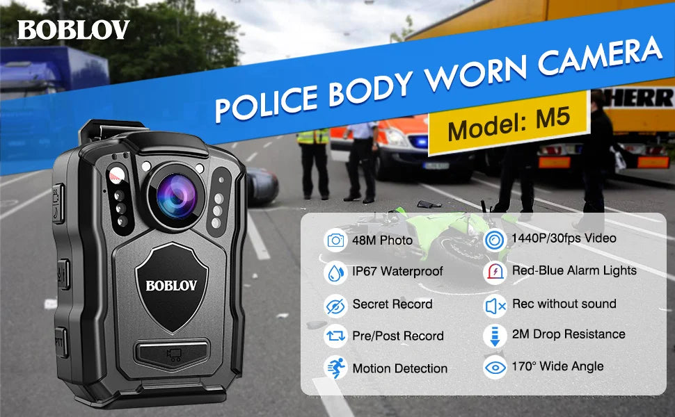 M5 Mini HD Body Camera with 4200mAh Battery, 15-Hour Recording Time, 1440P Resolution, 170° Wide Angle, and 128GB Storage Capacity.