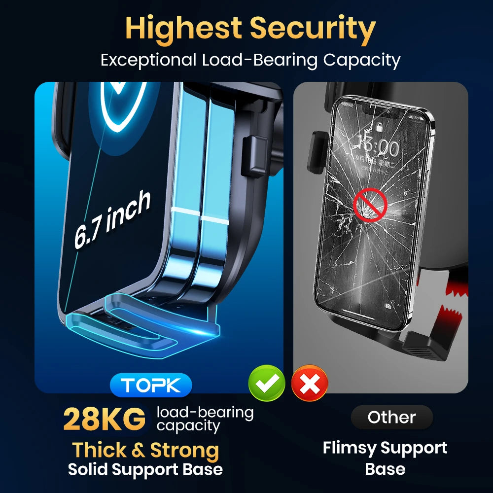 TOPK Premium Automotive Smartphone Mount - Ultra-Stable Holder for Dashboard, Windscreen, and Air Vent Compatibility with All Smartphones.