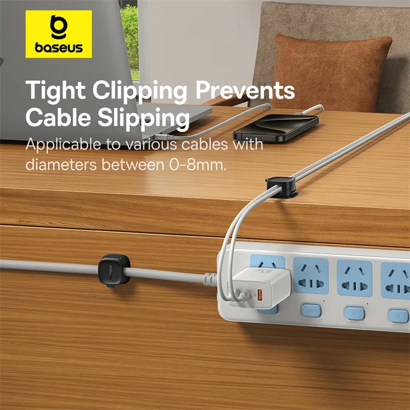 Magnetic Cable Organizer with Adjustable Cord Management for Under Desk Use.