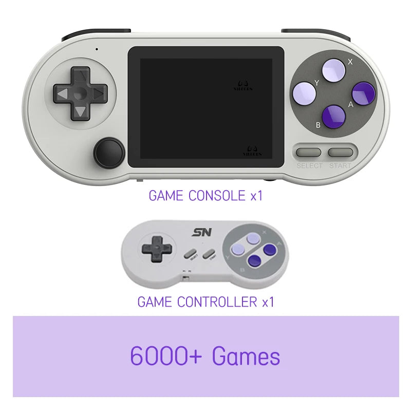 SF2000 Portable Handheld Game Console with 3-Inch IPS Display, Featuring 6000 Built-In Retro Games for SFC, FC, and GBA - Ideal Gift for Kids with AV Output.