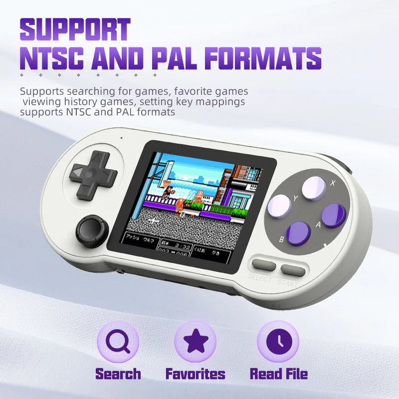 SF2000 Portable Handheld Game Console with 3-Inch IPS Display, Featuring 6000 Built-In Retro Games for SFC, FC, and GBA - Ideal Gift for Kids with AV Output.