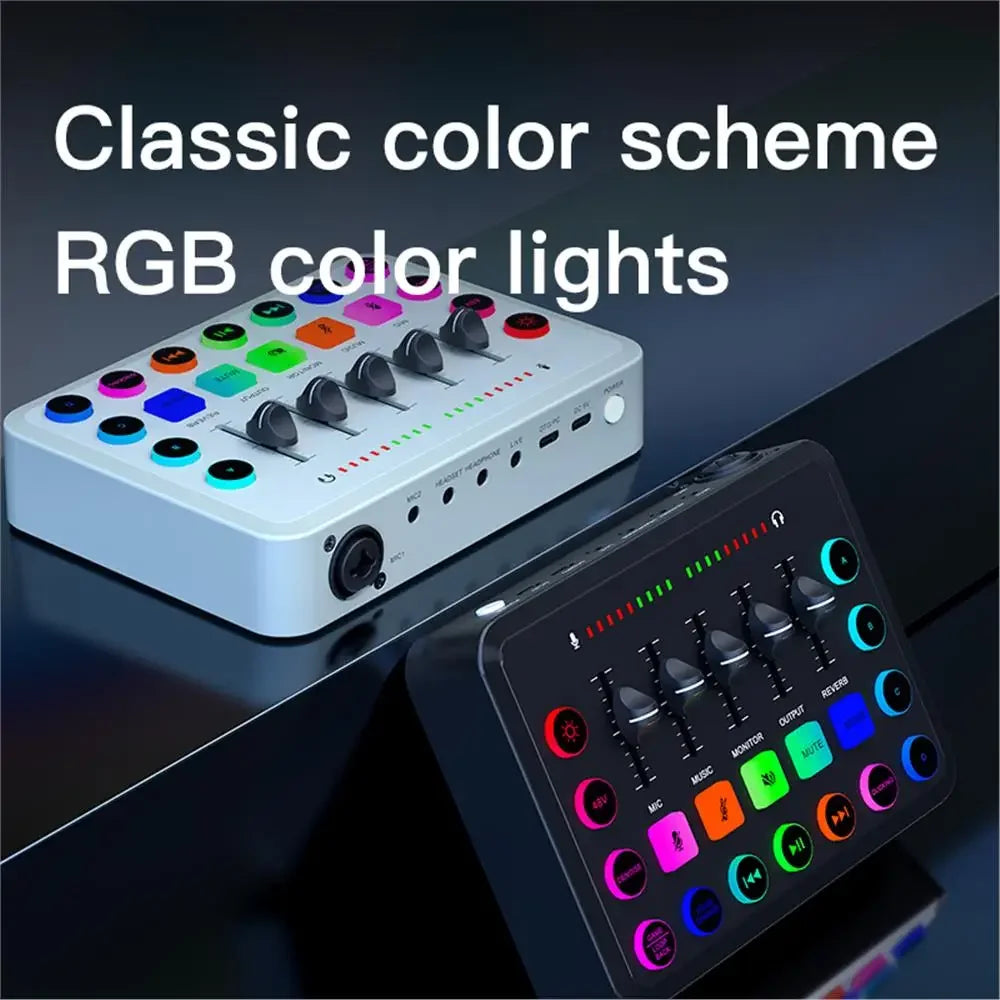 F11 Professional 5-Channel Live Sound Card Mixer for Streaming and Studio Recording with Podcast Accessories.