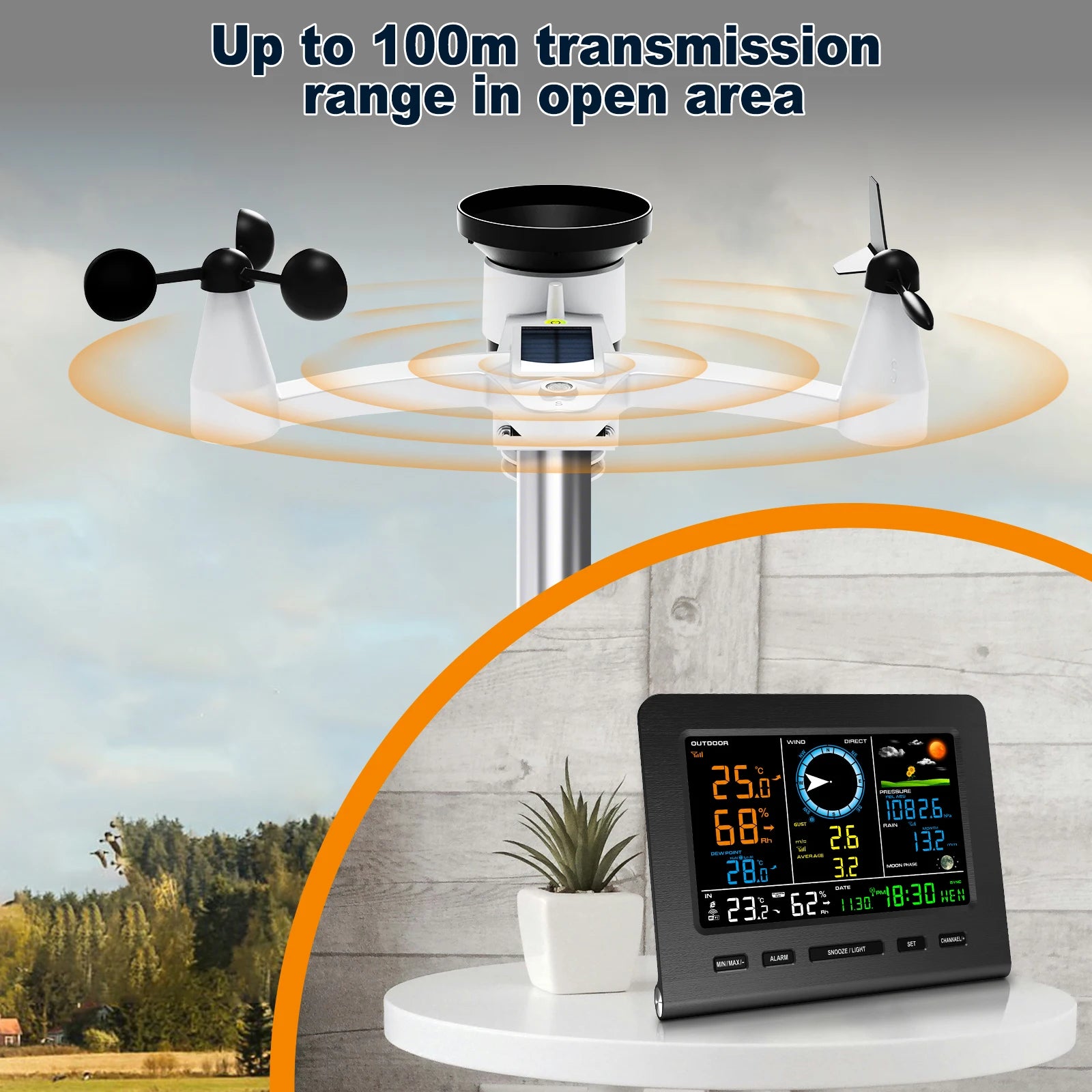 Discover the Ultimate 8-in-1 Wireless Weather Station: Real-Time Temperature, Humidity, Wind, Rain & Pressure Monitoring with Wi-Fi Sync and Solar-Powered Sensor!