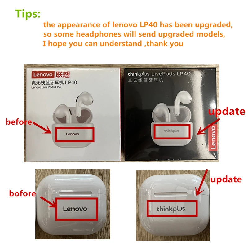 Lenovo LP40 Wireless TWS Bluetooth Earbuds with Touch Control - Stereo Headset for Android Phones