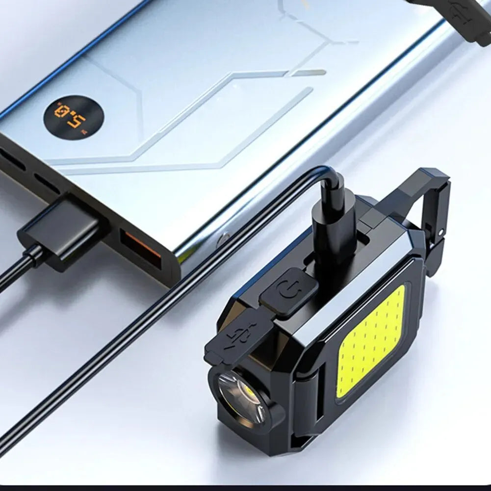 LED Mini Keychain Flashlight - XPE Pocket Work Light with COB Technology, USB Rechargeable Emergency Light for Outdoor Activities, Camping, and Fishing.