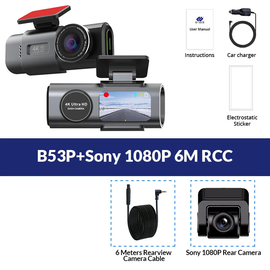 4K UHD Dash Cam with Night Vision, Built-In Wi-Fi, GPS Support, and 24-Hour Parking Monitoring