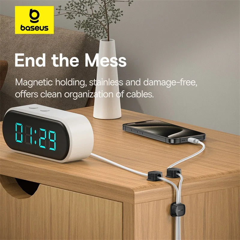 Magnetic Cable Organizer with Adjustable Cord Management for Under Desk Use.