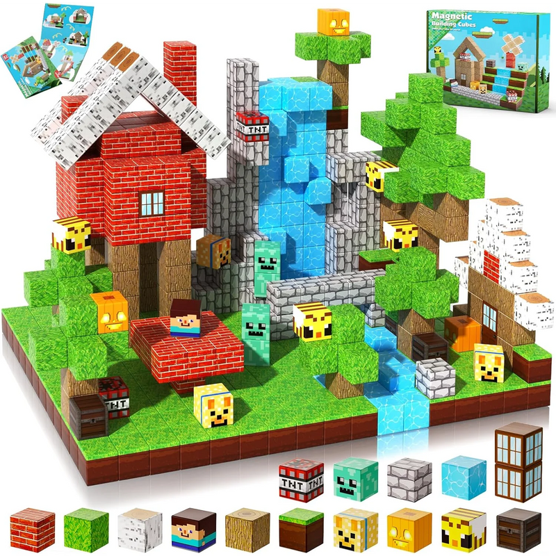 JIMITU Magnetic Building Blocks Mine World Forest House Set