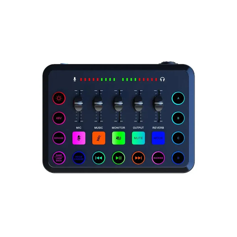 F11 Professional 5-Channel Live Sound Card Mixer for Streaming and Studio Recording with Podcast Accessories.