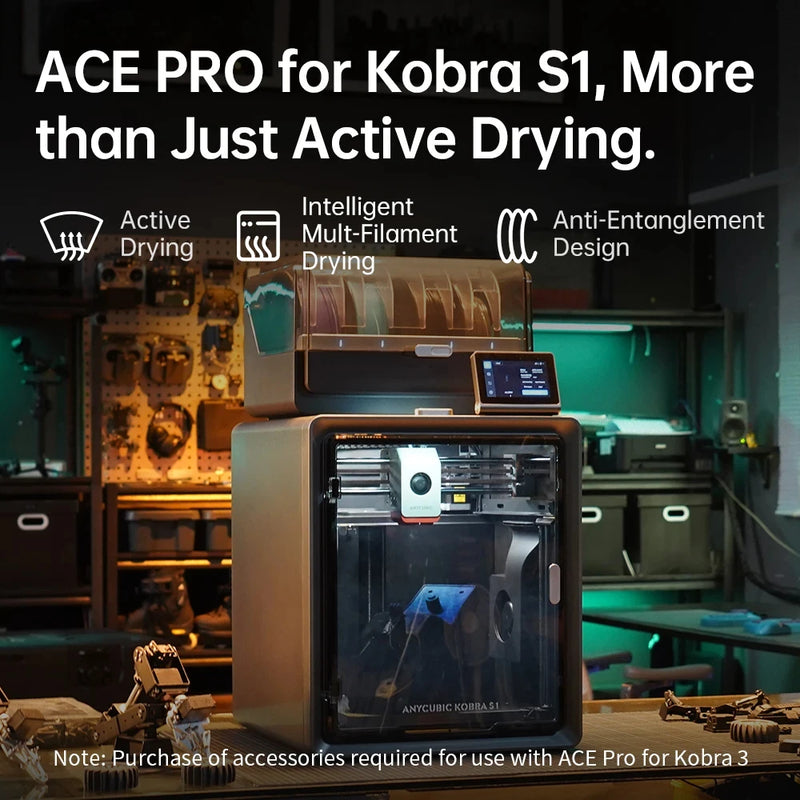 Anycubic Kobra S1 Combo Multi-Color 3D Printer - Unleash Your Creativity with High Precision Core XY Technology, Exceptional Speed up to 600 mm/s, and Generous Build Volume of 250 x 250 x 250 mm.