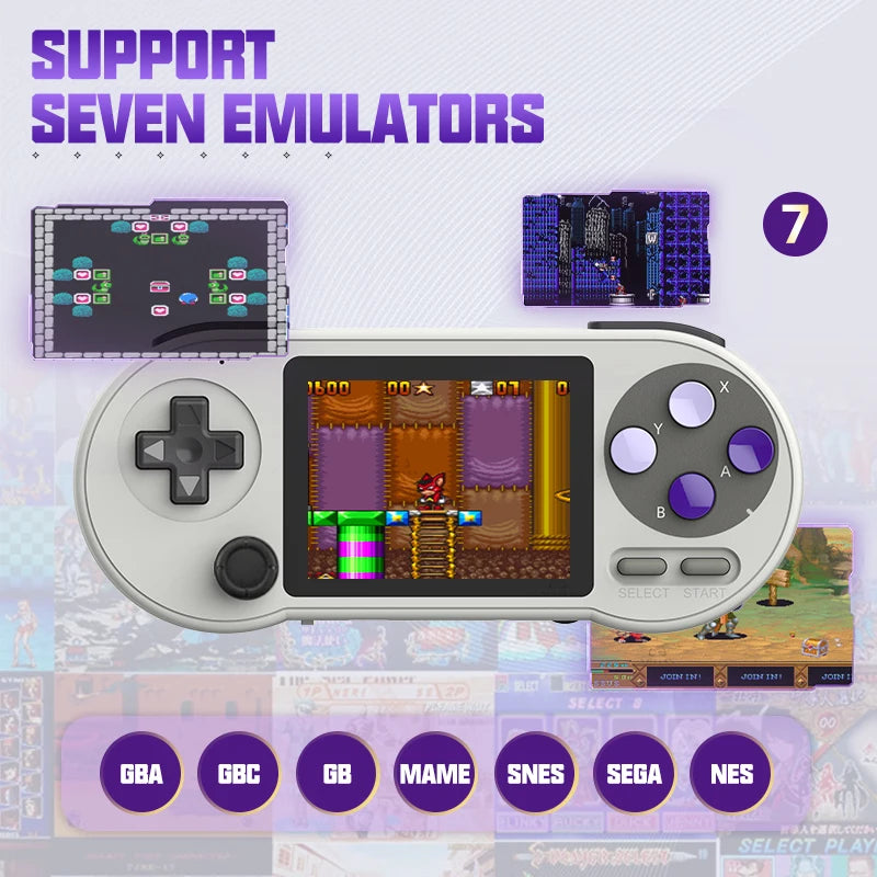 SF2000 Portable Handheld Game Console with 3-Inch IPS Display, Featuring 6000 Built-In Retro Games for SFC, FC, and GBA - Ideal Gift for Kids with AV Output.