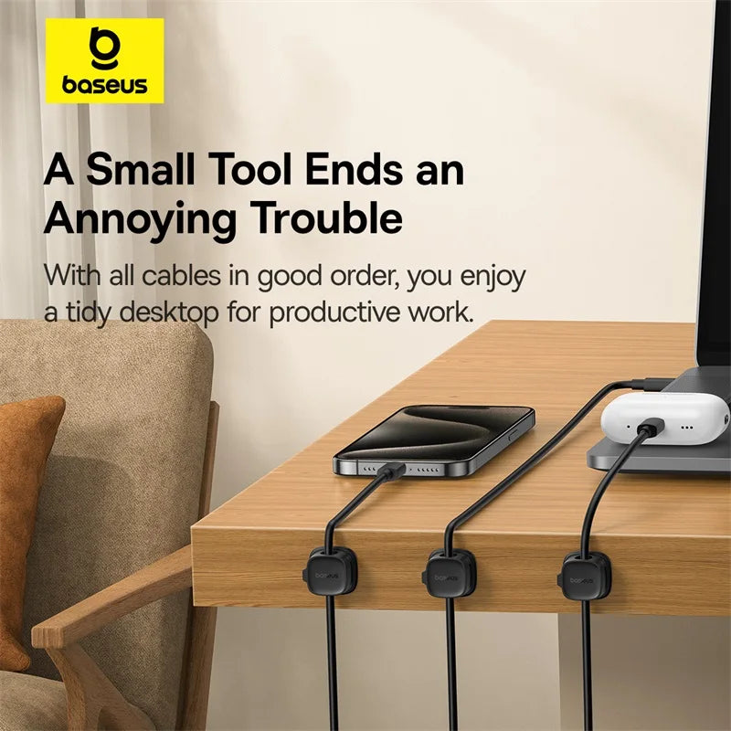 Magnetic Cable Organizer with Adjustable Cord Management for Under Desk Use.