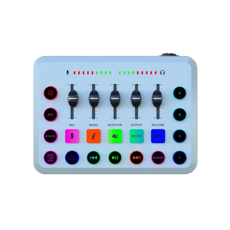 F11 Professional 5-Channel Live Sound Card Mixer for Streaming and Studio Recording with Podcast Accessories.