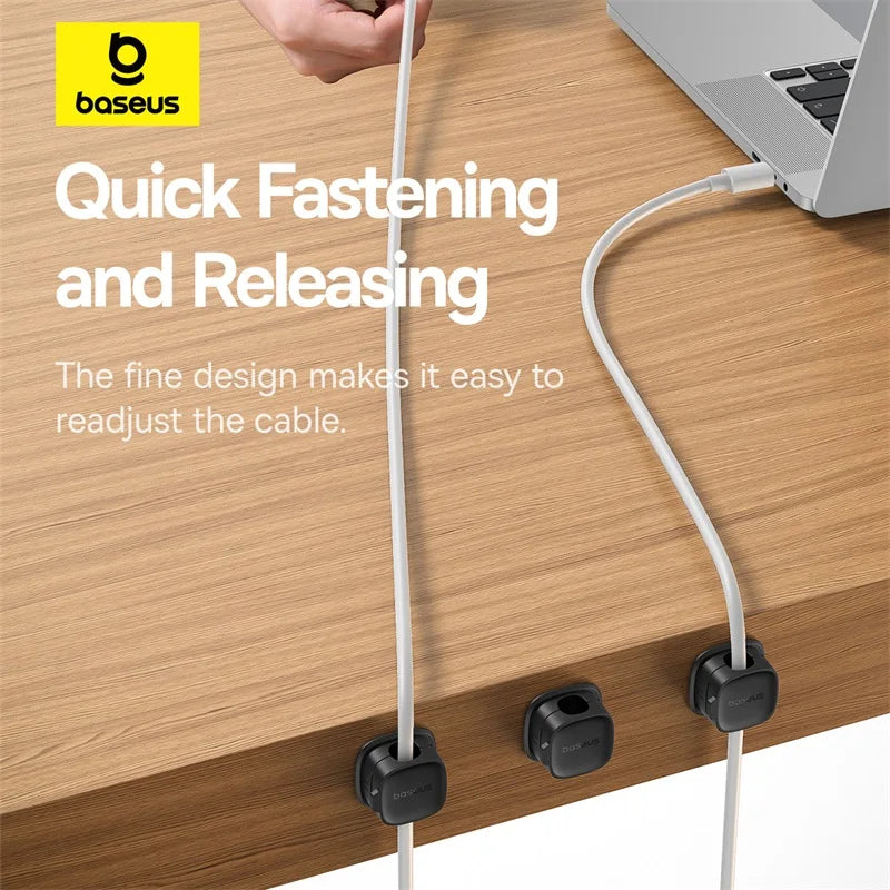 Magnetic Cable Organizer with Adjustable Cord Management for Under Desk Use.