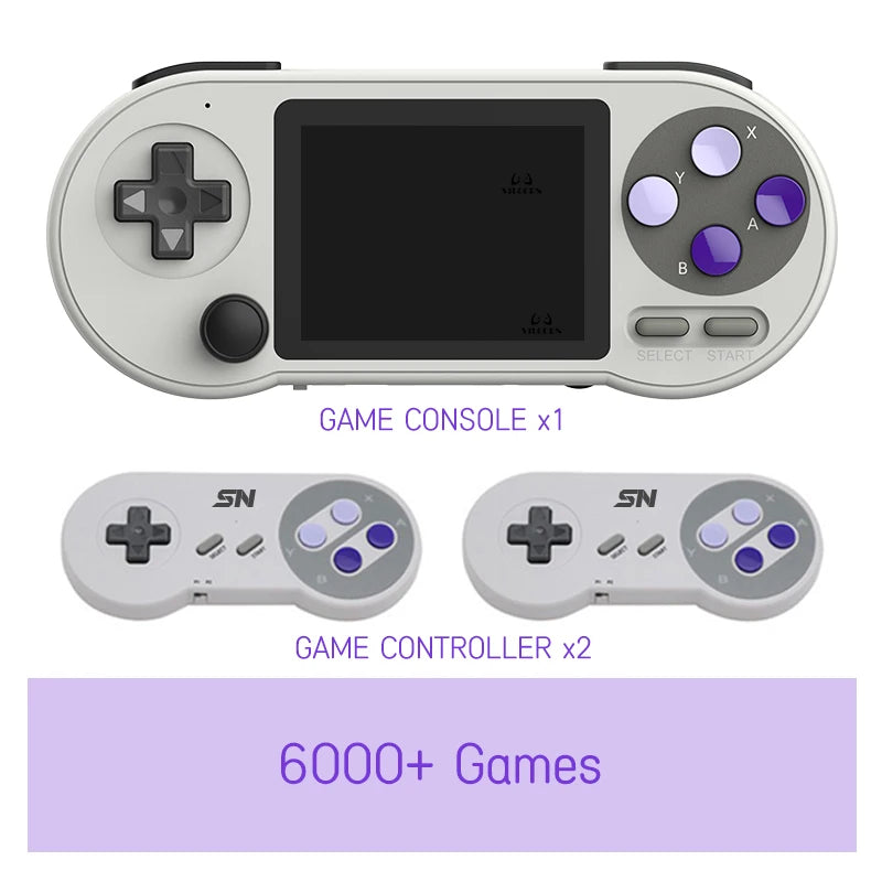 SF2000 Portable Handheld Game Console with 3-Inch IPS Display, Featuring 6000 Built-In Retro Games for SFC, FC, and GBA - Ideal Gift for Kids with AV Output.