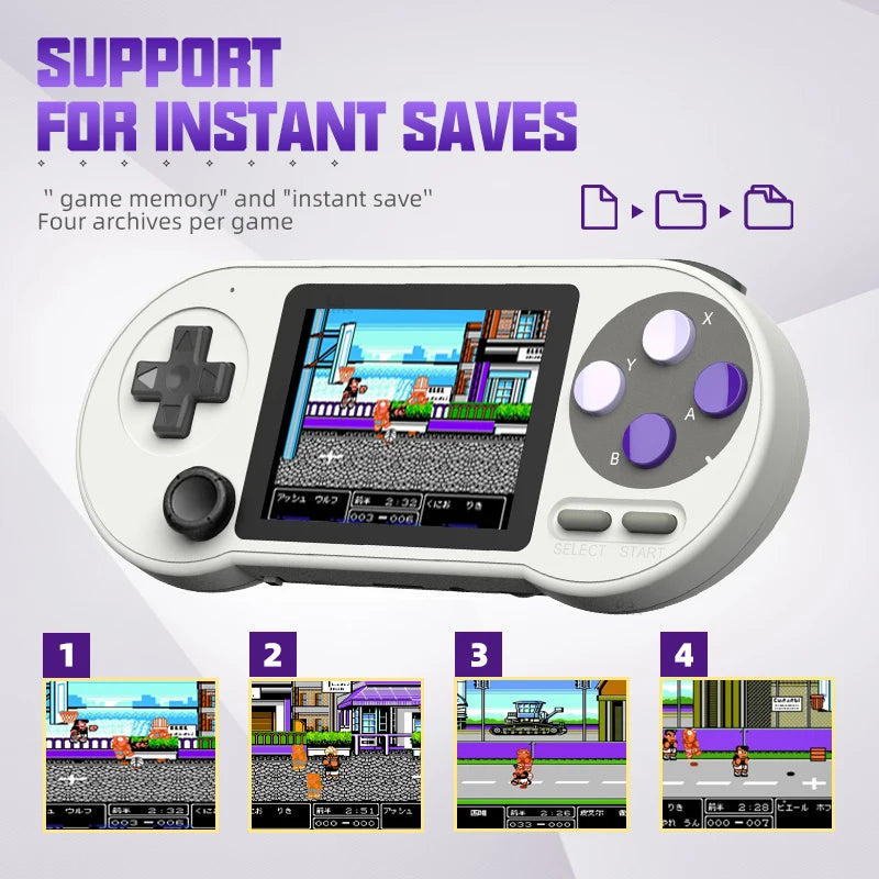 SF2000 Portable Handheld Game Console with 3-Inch IPS Display, Featuring 6000 Built-In Retro Games for SFC, FC, and GBA - Ideal Gift for Kids with AV Output.